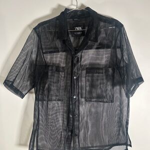 Zara Black Sheer Mesh Shirt
